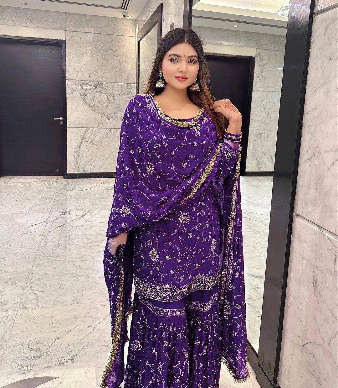 Festival wear Georgette Embroidered Top &amp; Sharara Set with Dupatta