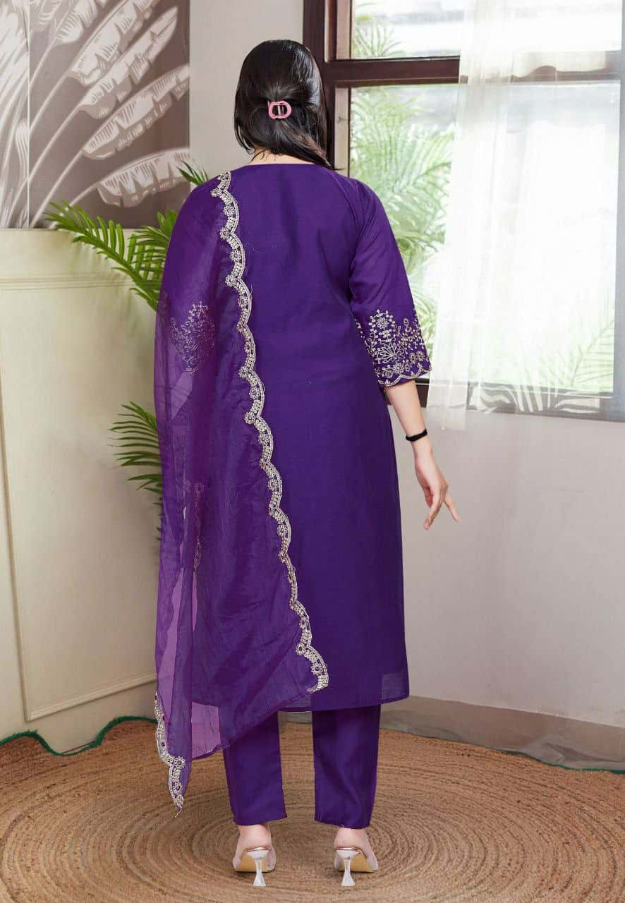 "Viscose Chanderi Kurti Set with Sequence Embroidery and Jaquard Dupatta"