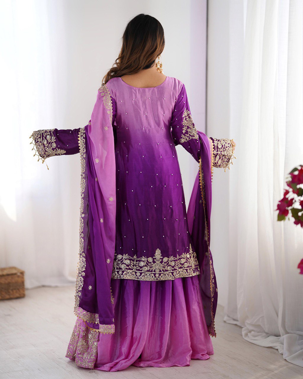 Designer silk kurta palazzo with dupatta set