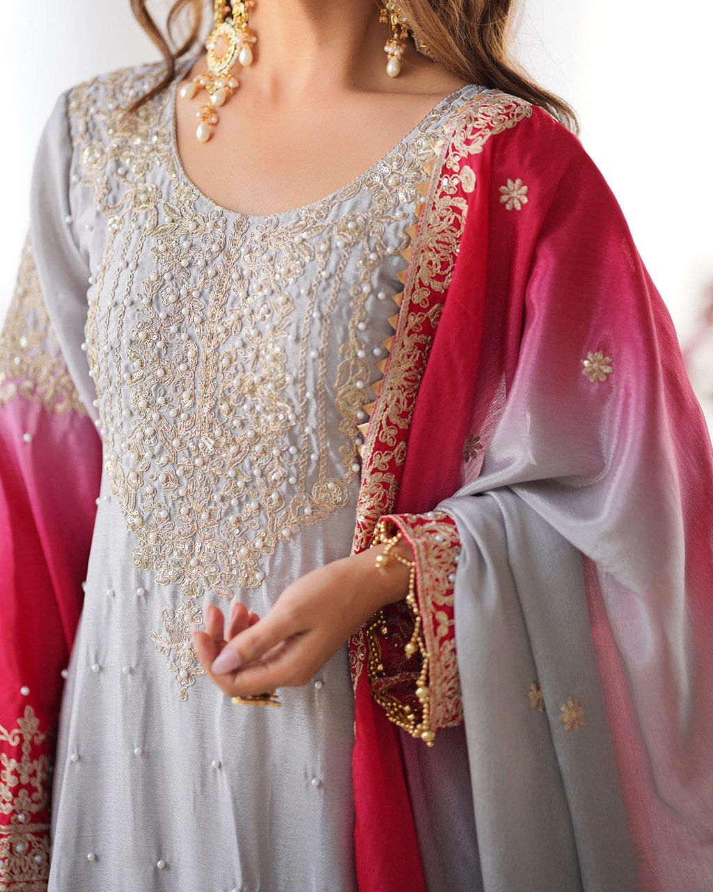 Designer silk kurta palazzo with dupatta set