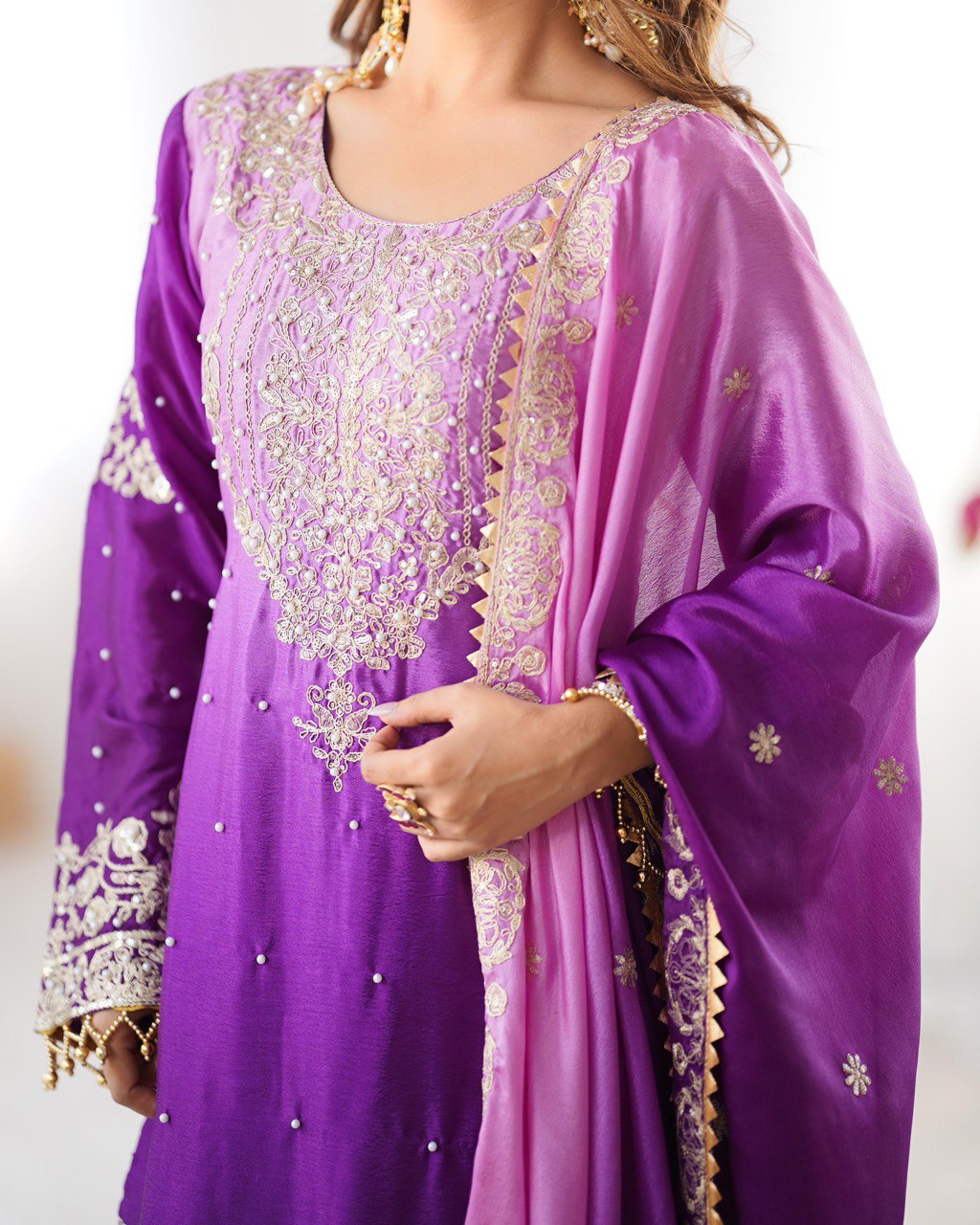Designer silk kurta palazzo with dupatta set