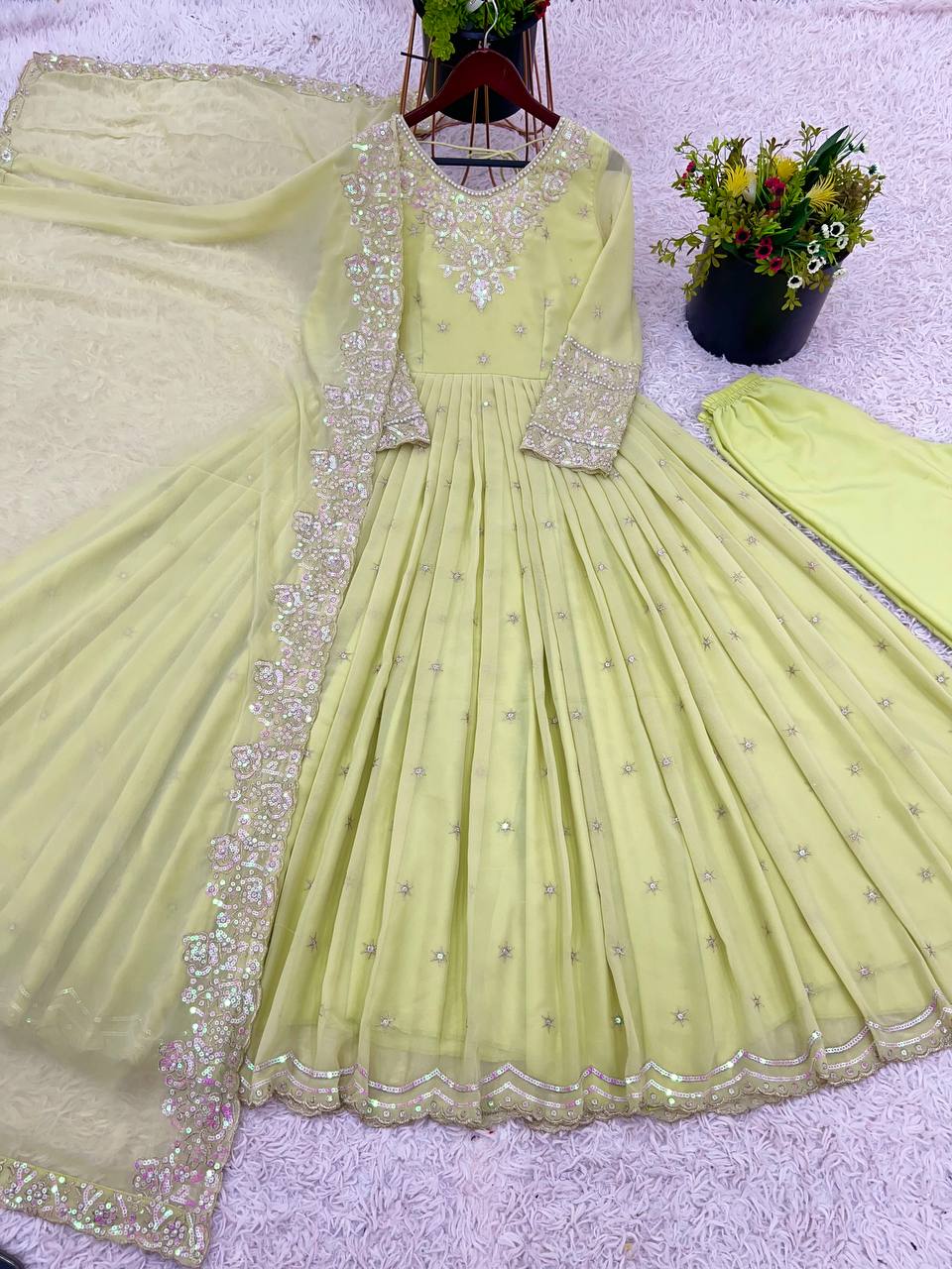 Designer Party Wear Gown with Dupatta – Rembo Sequence Work