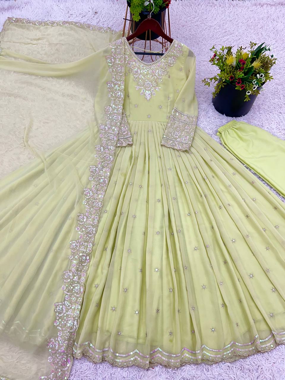 Designer Party Wear Gown with Dupatta – Rembo Sequence Work