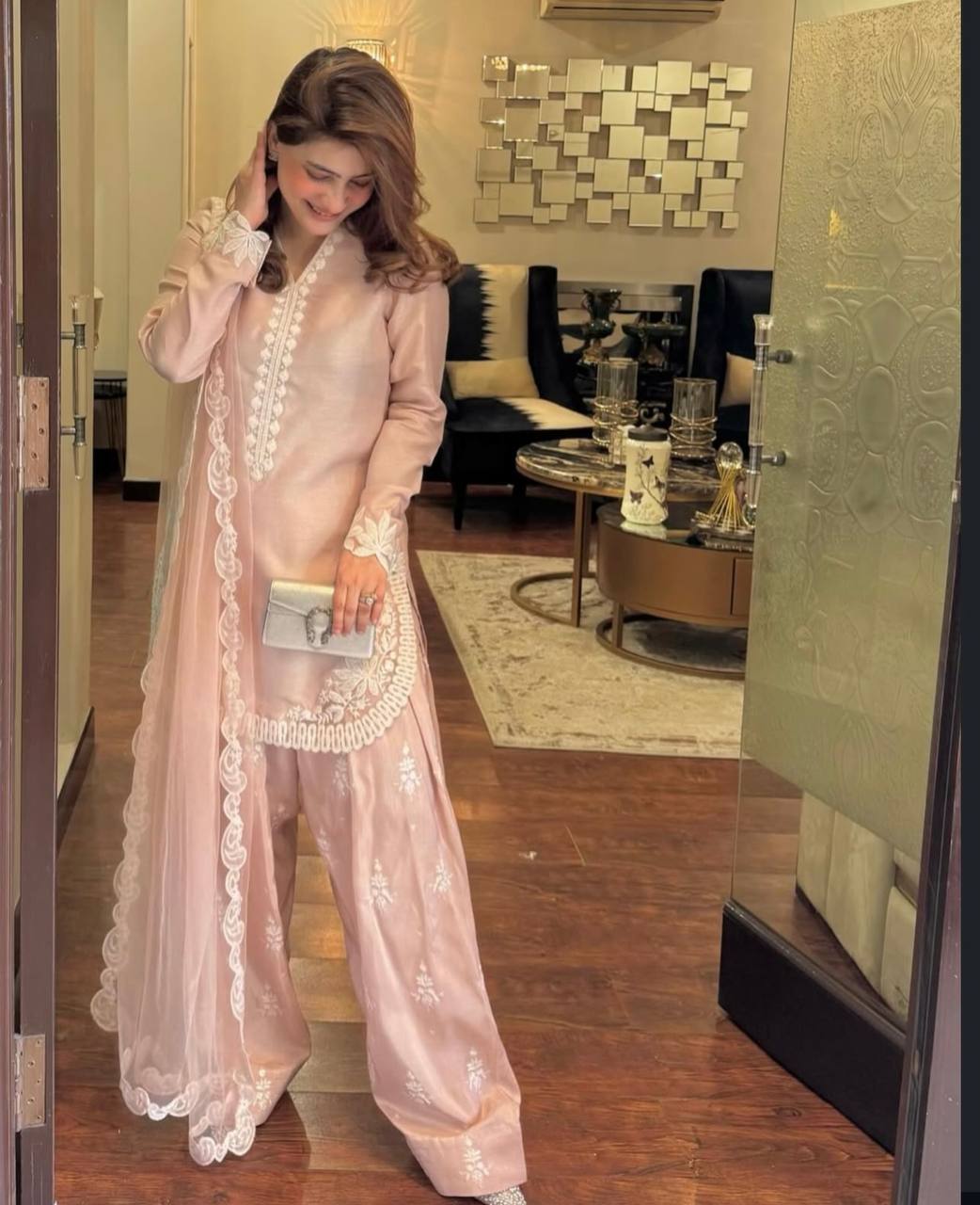 Designer Natural Crepe Silk Farshi salwar suit sets