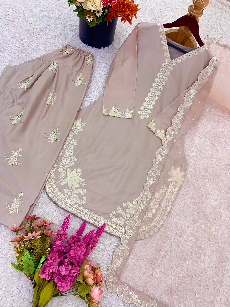 Designer Natural Crepe Silk Farshi salwar suit sets