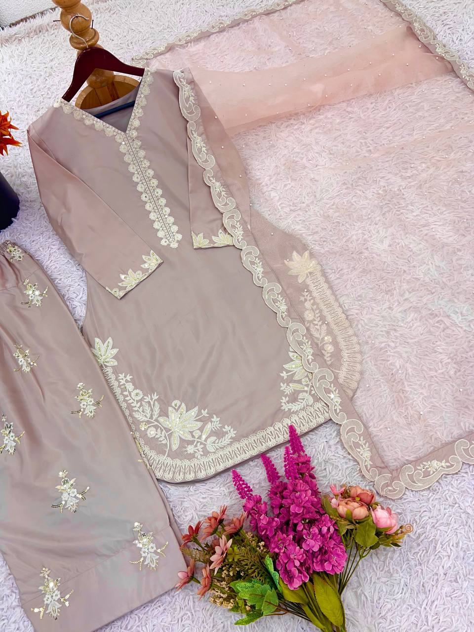 Designer Natural Crepe Silk Farshi salwar suit sets