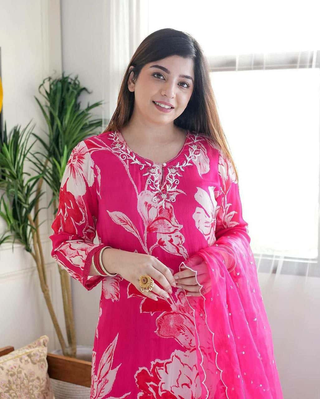 "Elegant Fuchsia Net Dress for Festive Occasions"