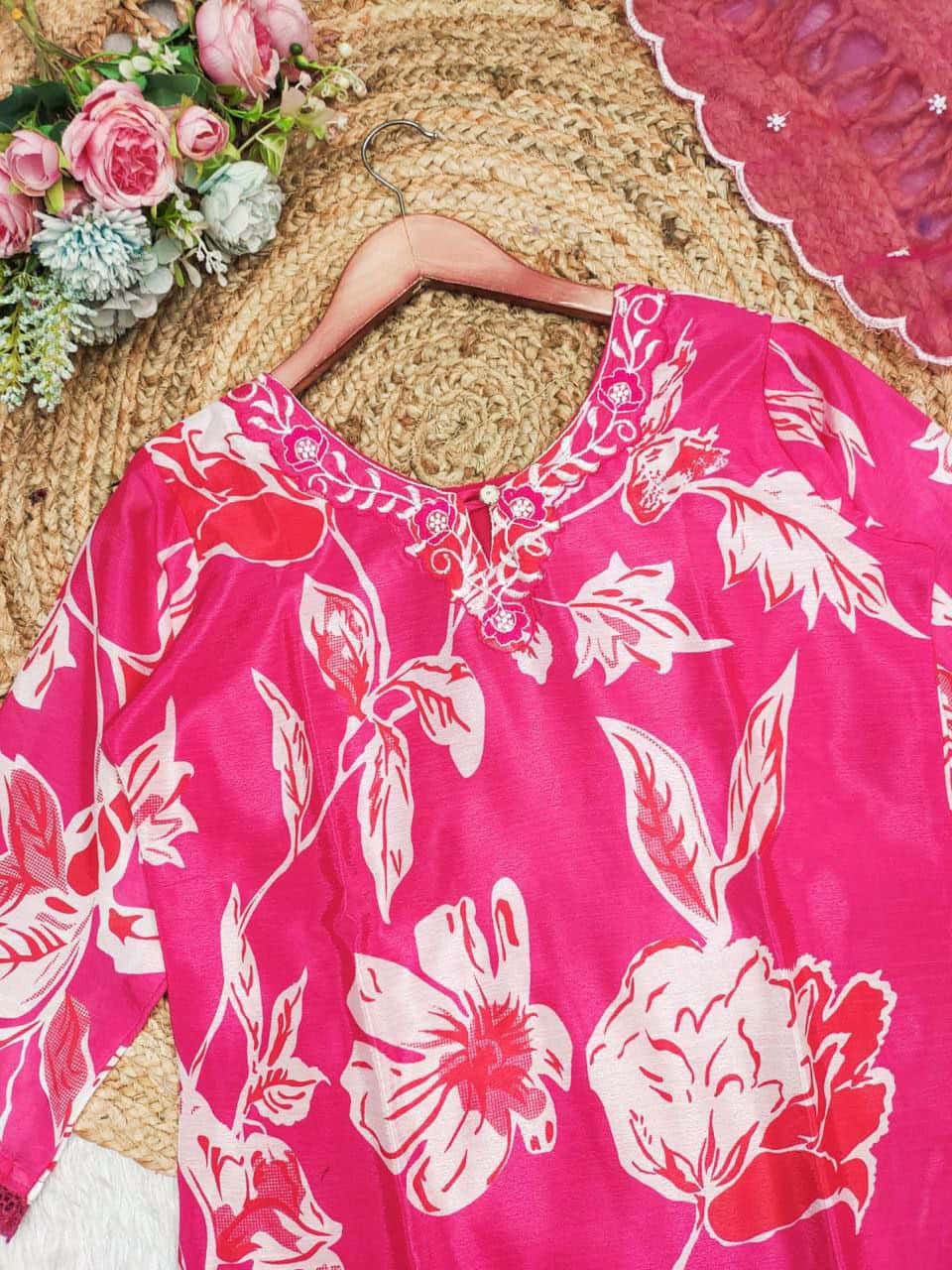 "Elegant Fuchsia Net Dress for Festive Occasions"