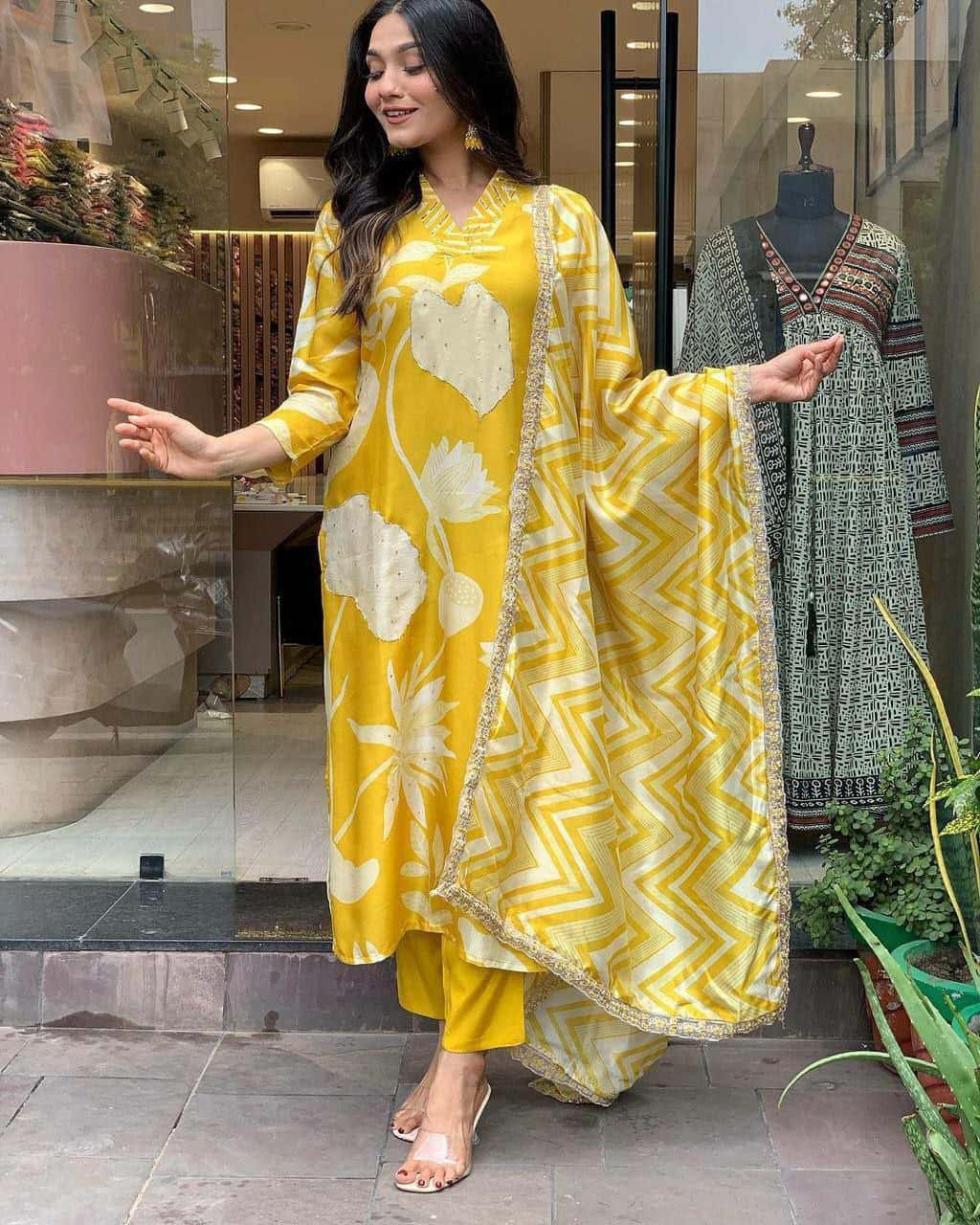 Breezy and Bold: Fuchsia, Yellow, and White Festive Wear