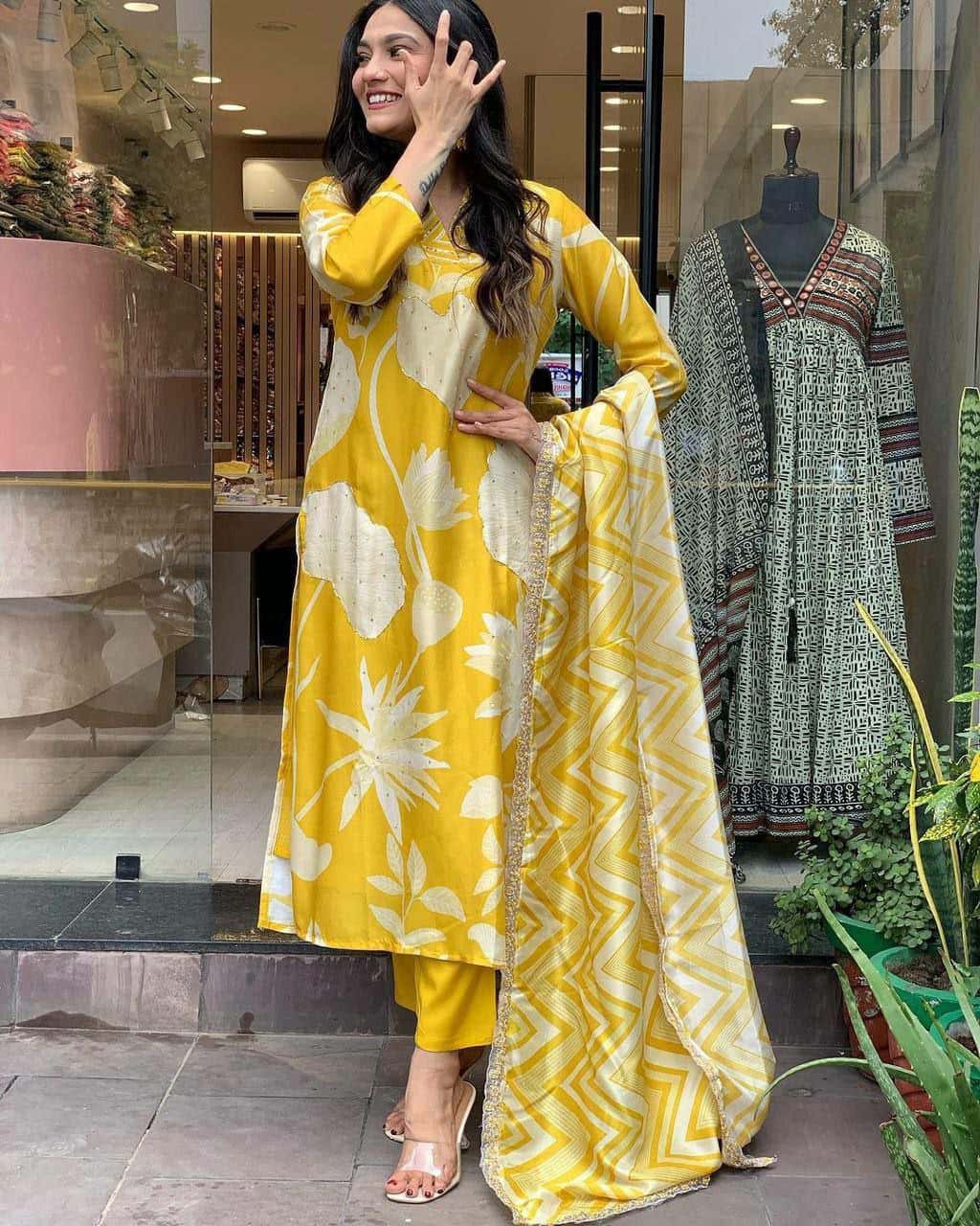 Breezy and Bold: Fuchsia, Yellow, and White Festive Wear