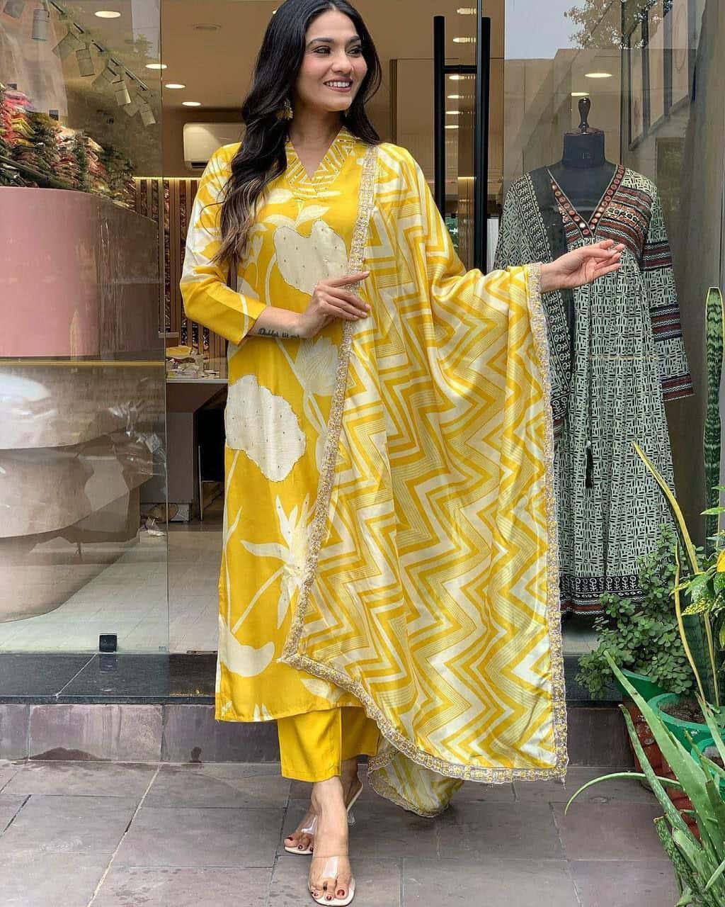 Breezy and Bold: Fuchsia, Yellow, and White Festive Wear