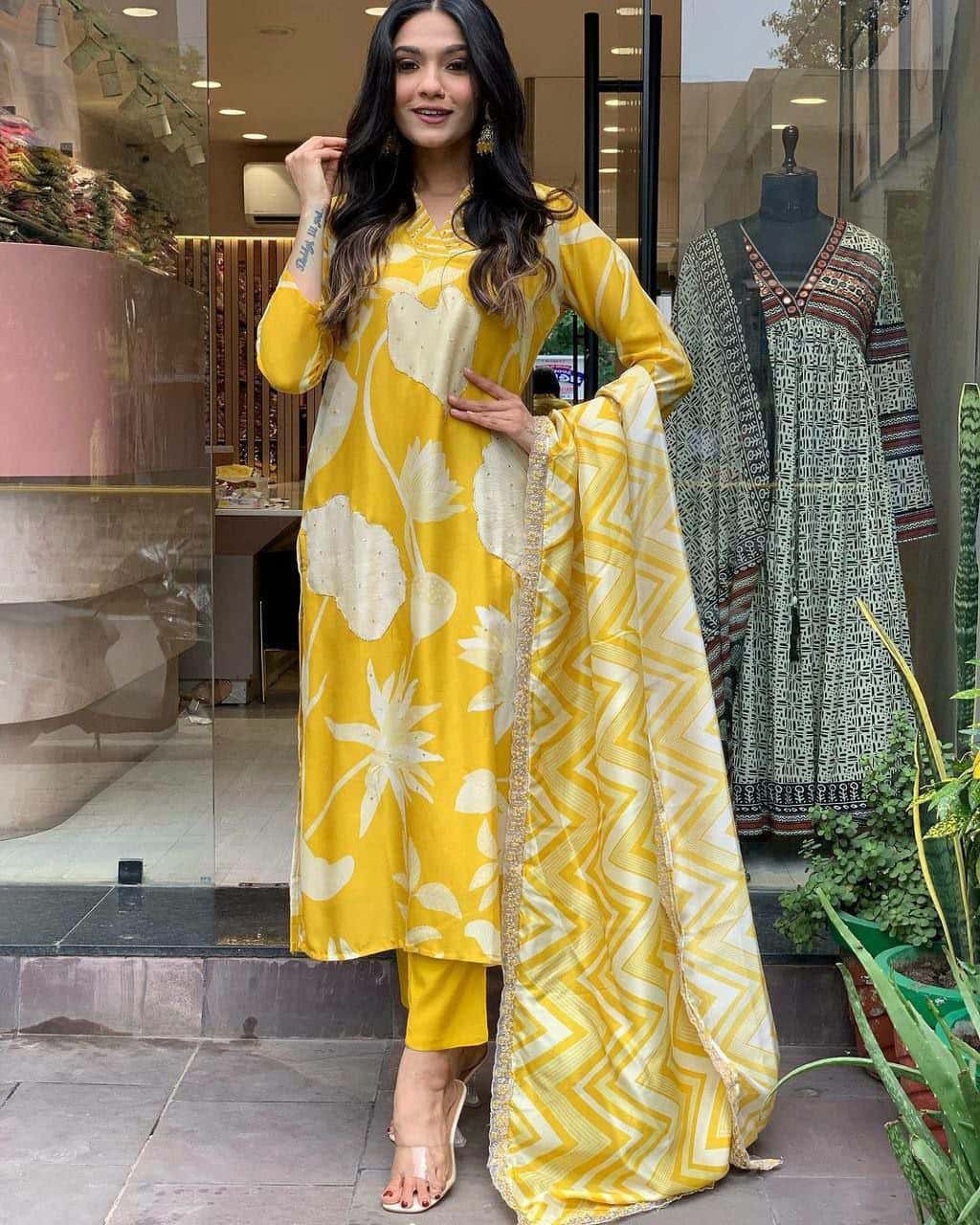 Breezy and Bold: Fuchsia, Yellow, and White Festive Wear