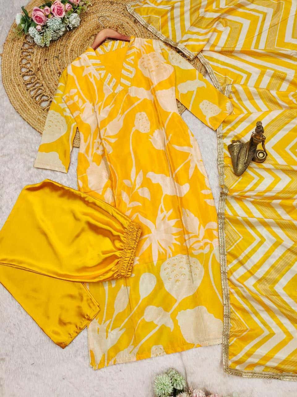 Breezy and Bold: Fuchsia, Yellow, and White Festive Wear