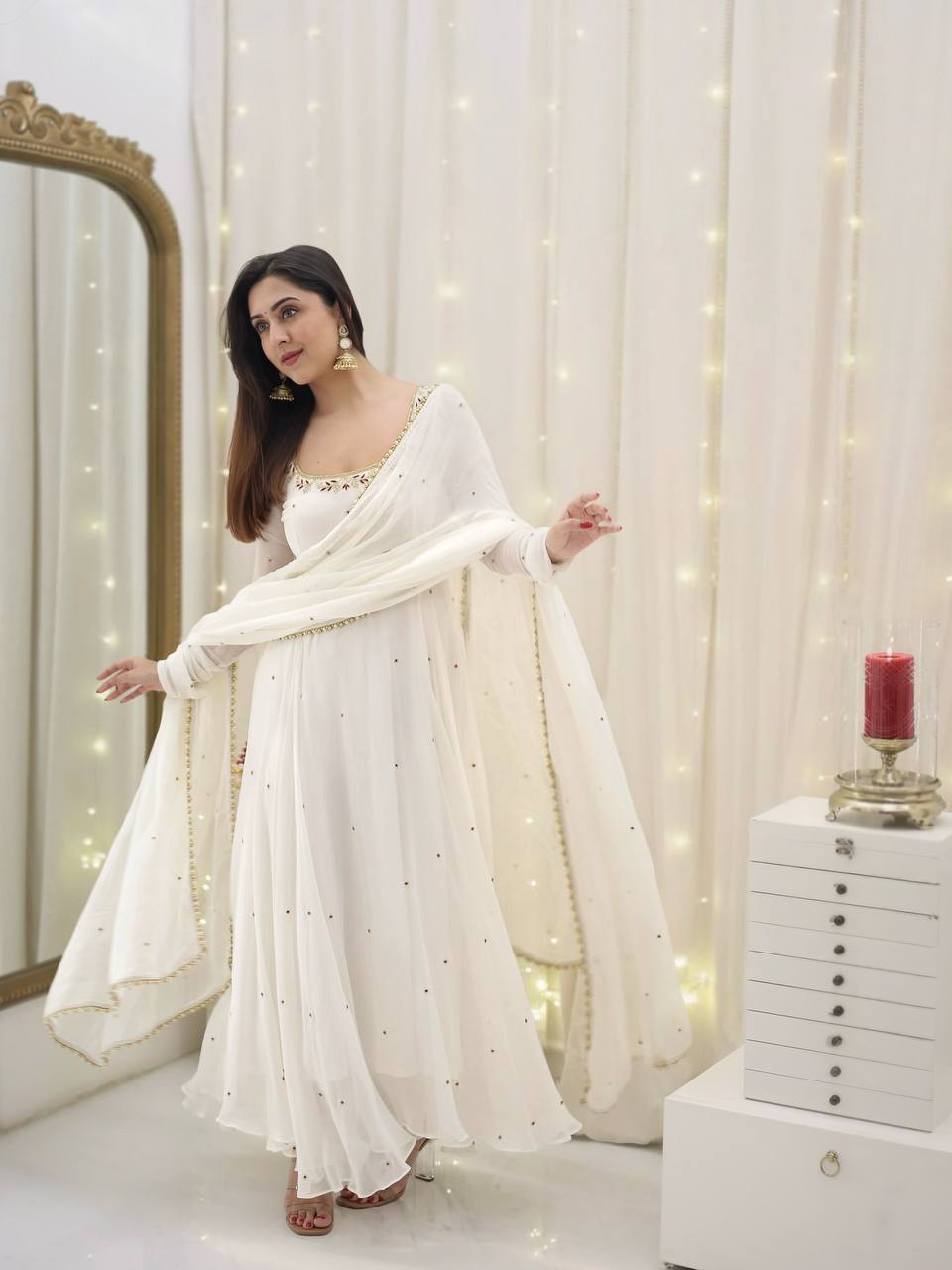 Designer Faux Georgette Gown pant with Dupatta Set