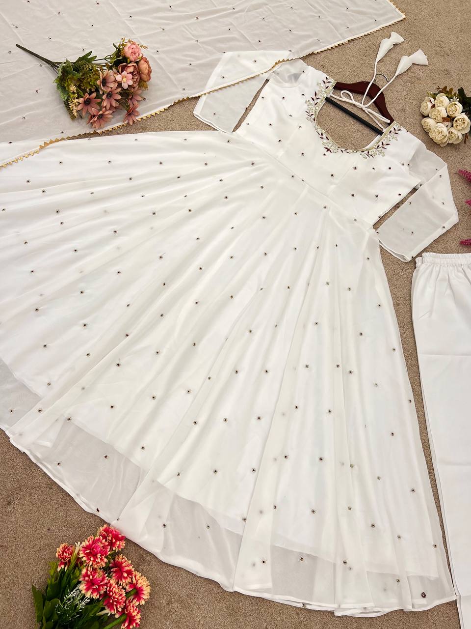 Designer Faux Georgette Gown pant with Dupatta Set