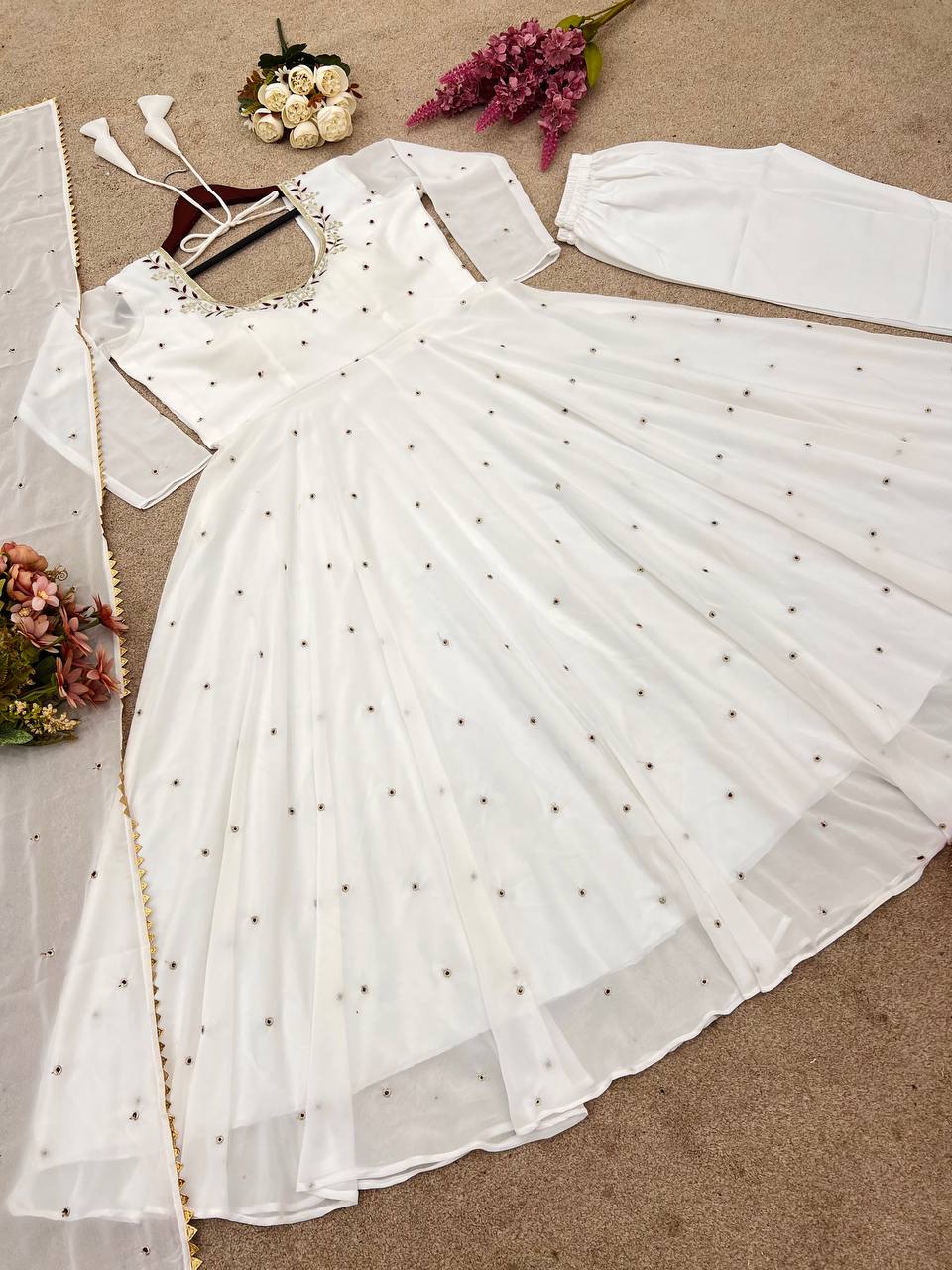 Designer Faux Georgette Gown pant with Dupatta Set