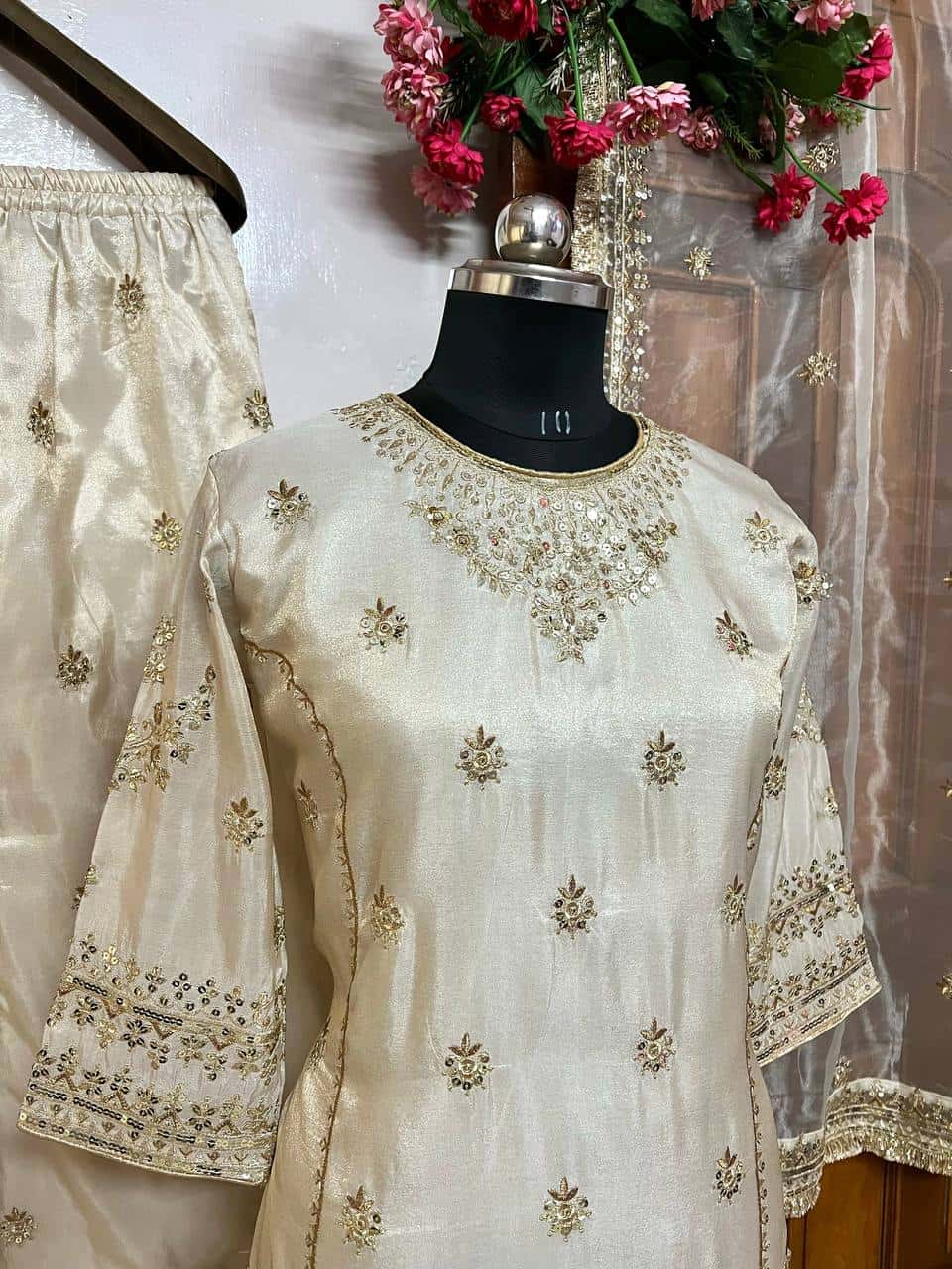 Beautiful gold simar silk readymade stitch salwar kameez suit