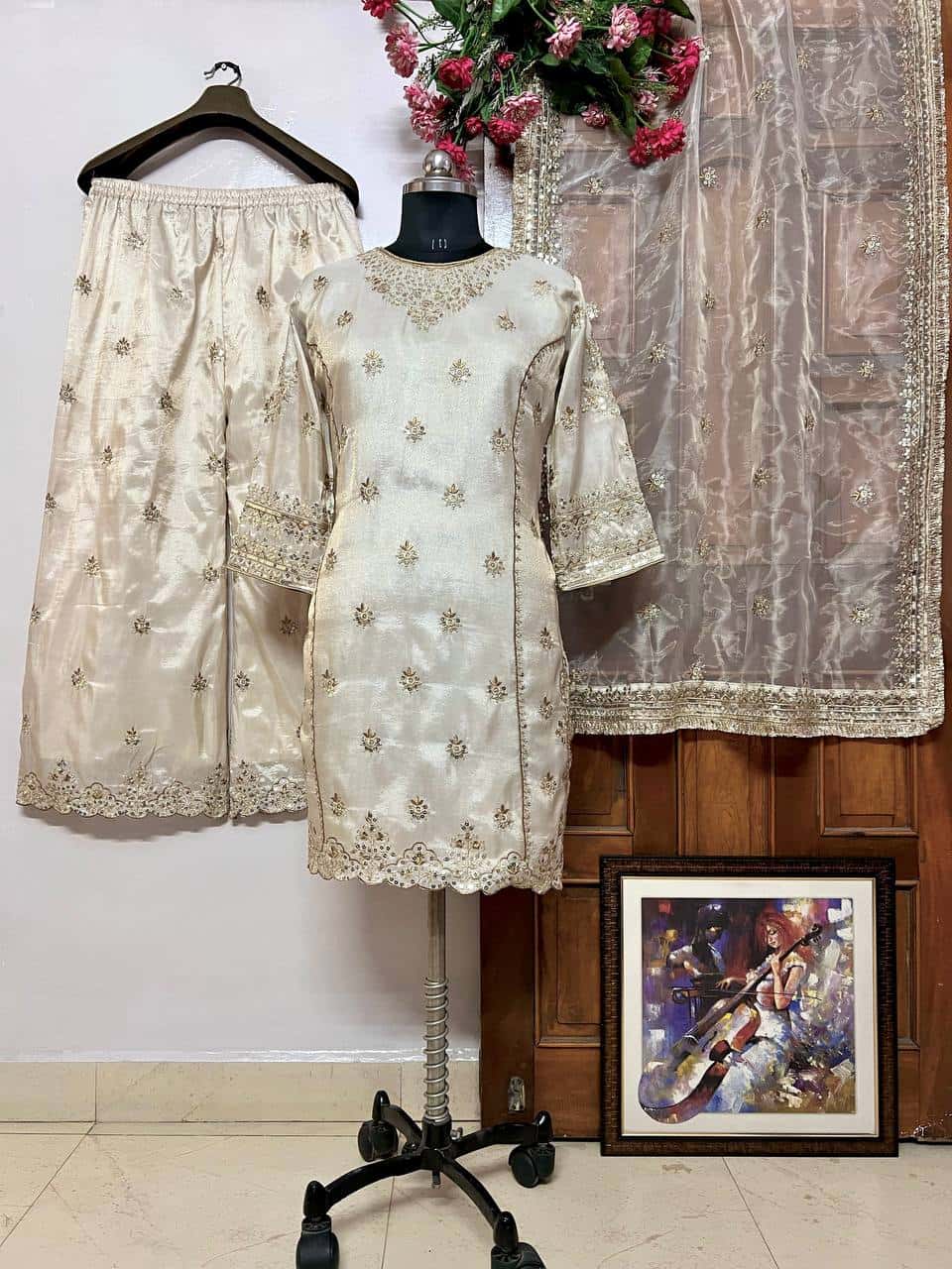 Beautiful gold simar silk readymade stitch salwar kameez suit