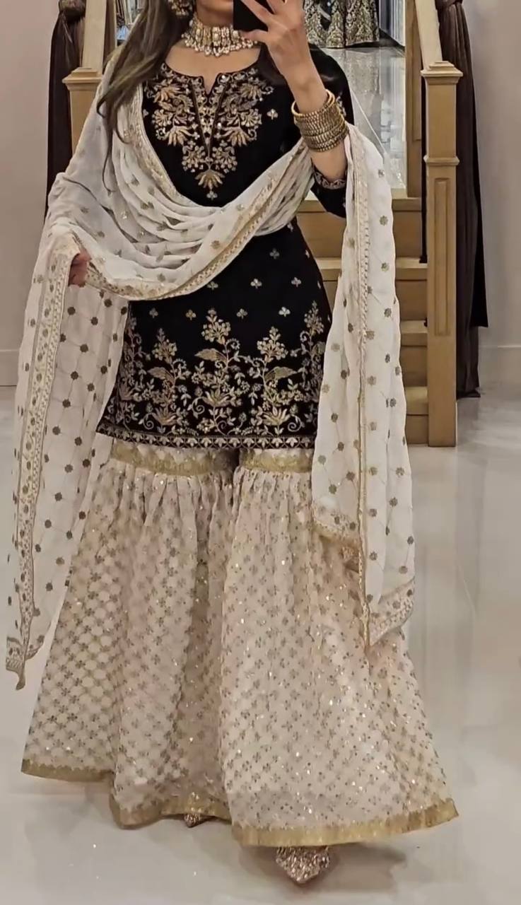 Heavy wedding wear georgette kurta sharara with dupatta sets