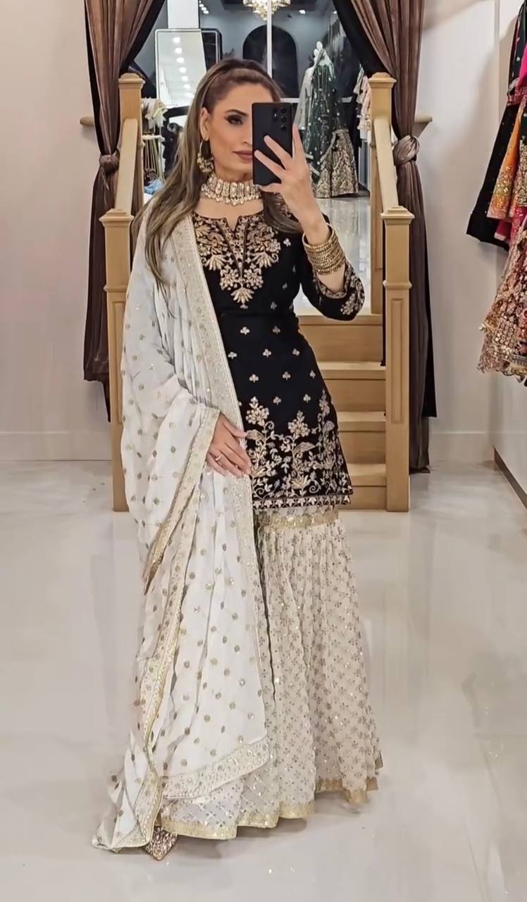 Heavy wedding wear georgette kurta sharara with dupatta sets