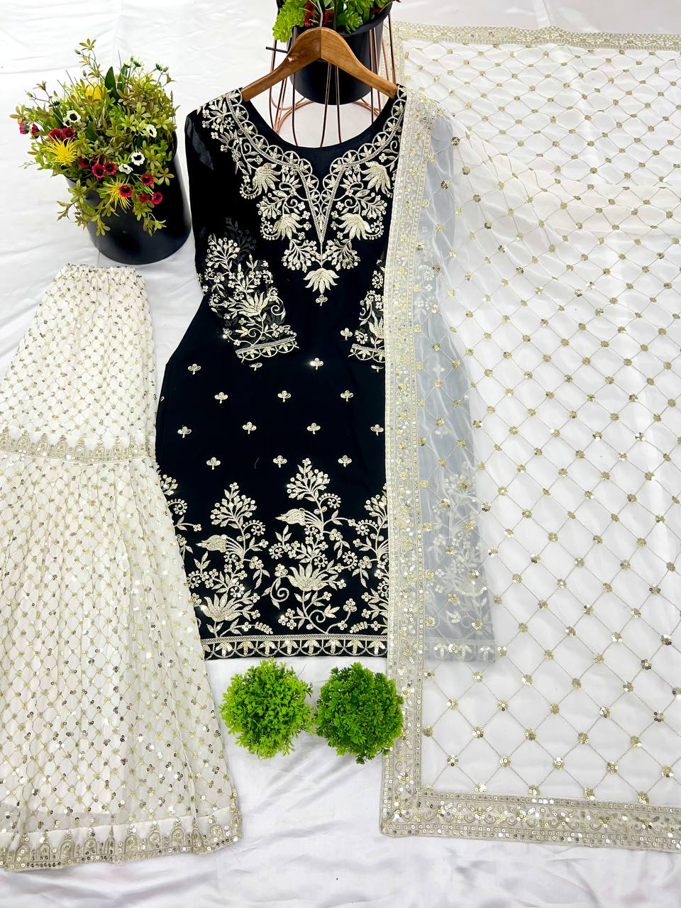 Heavy wedding wear georgette kurta sharara with dupatta sets