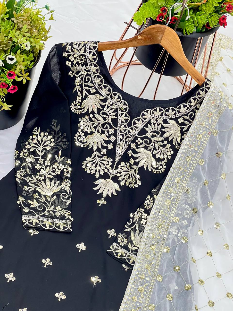 Heavy wedding wear georgette kurta sharara with dupatta sets