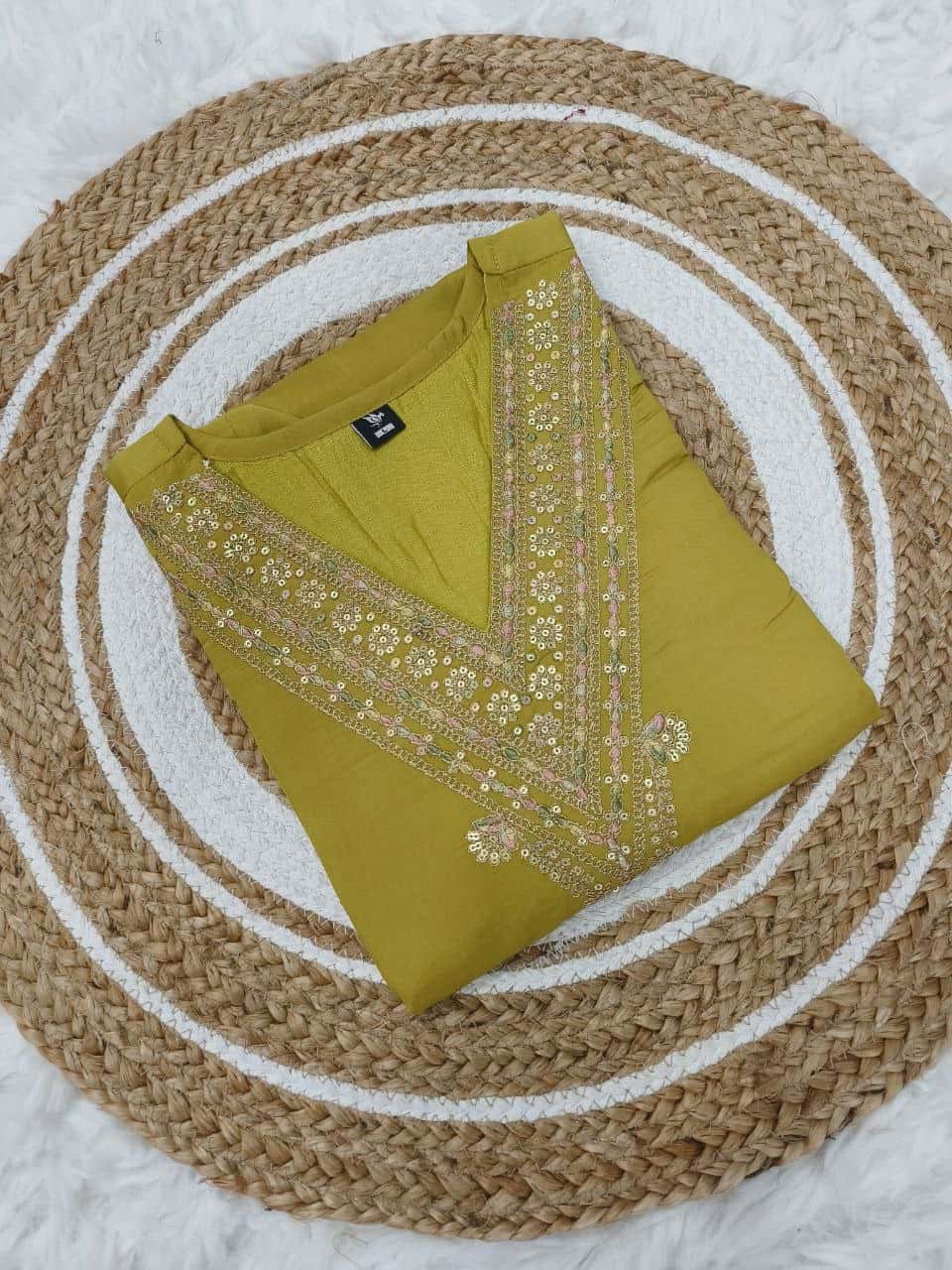 "Elegant Pure Viscose Chanderi Kurti Set with Sequence Embroidery & Jacquard Dupatta"