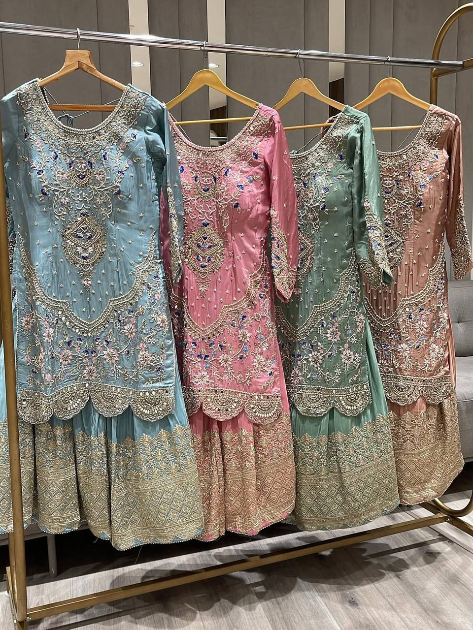 Natural crepe silk kurta sharara with dupatta sets