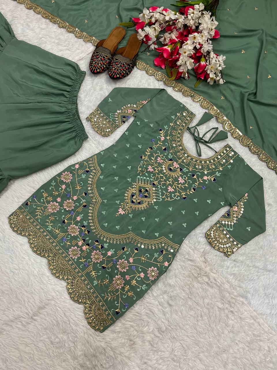 Natural crepe silk kurta sharara with dupatta sets