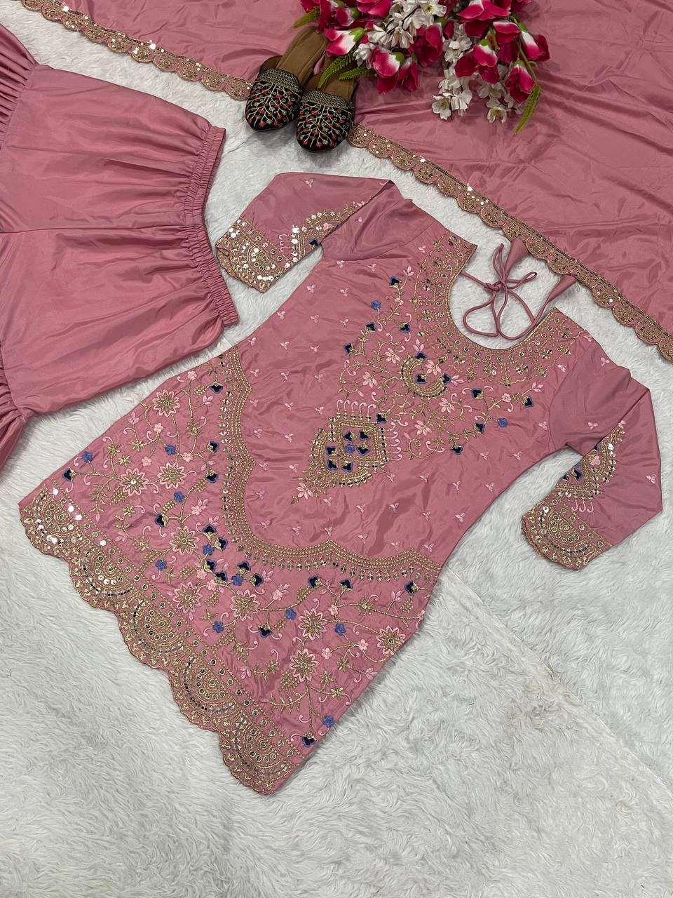 Natural crepe silk kurta sharara with dupatta sets