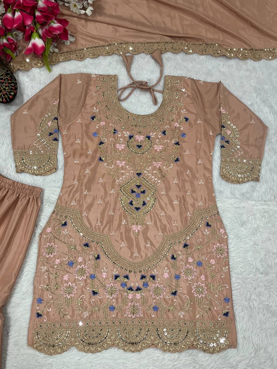 Natural crepe silk kurta sharara with dupatta sets