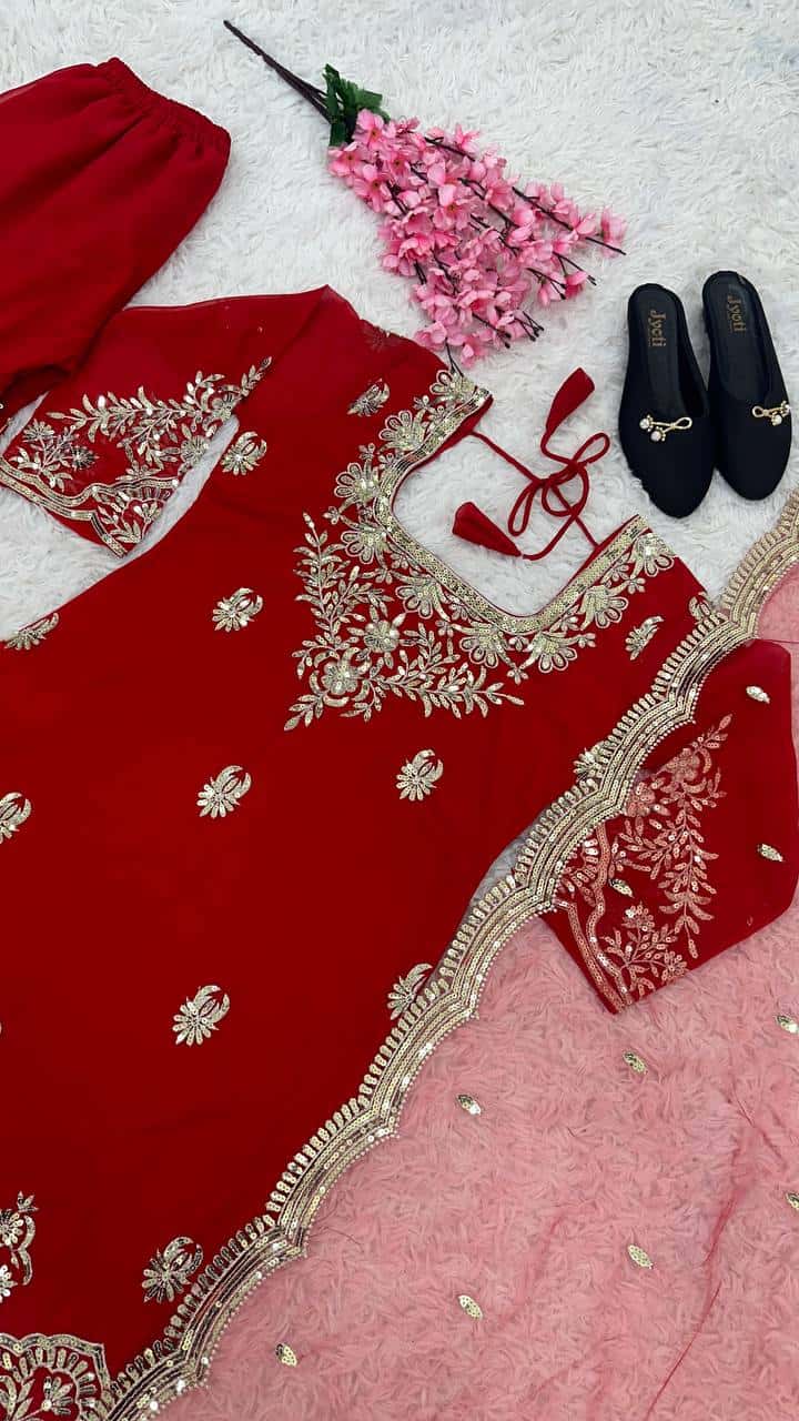 Heavy Georgette with Embroidery Sequence Work Kurta Sharara with Dupatta