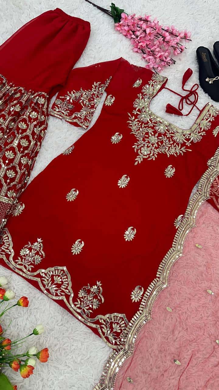 Heavy Georgette with Embroidery Sequence Work Kurta Sharara with Dupatta