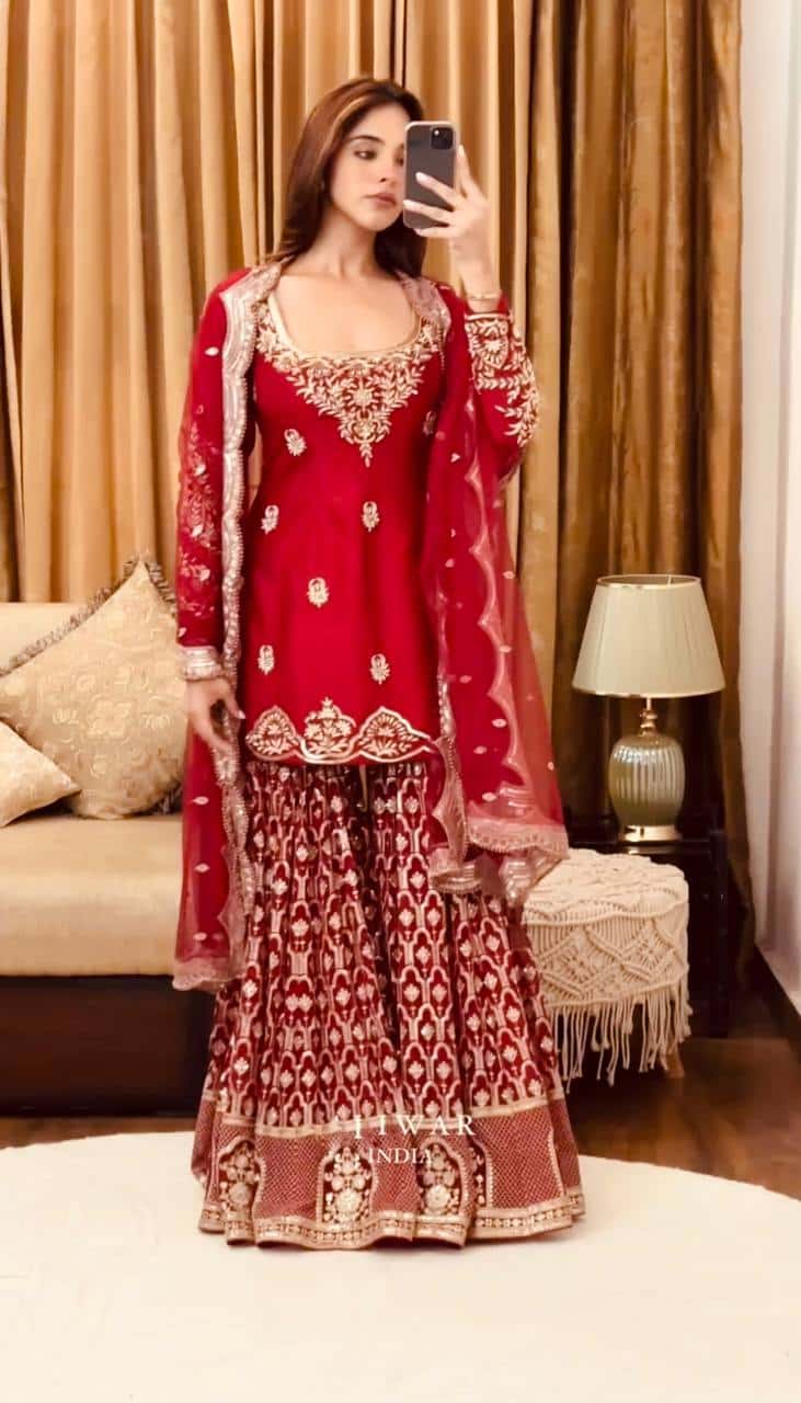 Heavy Georgette with Embroidery Sequence Work Kurta Sharara with Dupatta