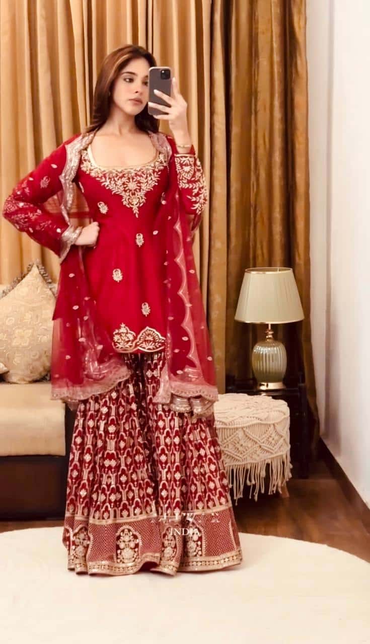 Heavy Georgette with Embroidery Sequence Work Kurta Sharara with Dupatta