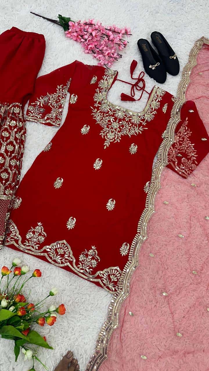Heavy Georgette with Embroidery Sequence Work Kurta Sharara with Dupatta