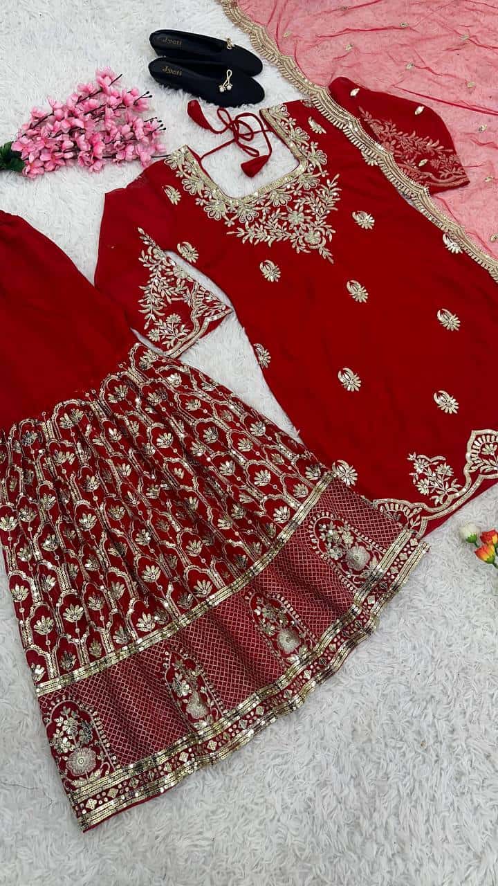 Heavy Georgette with Embroidery Sequence Work Kurta Sharara with Dupatta