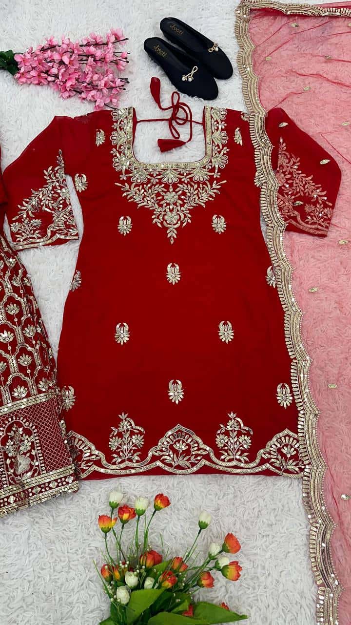 Heavy Georgette with Embroidery Sequence Work Kurta Sharara with Dupatta