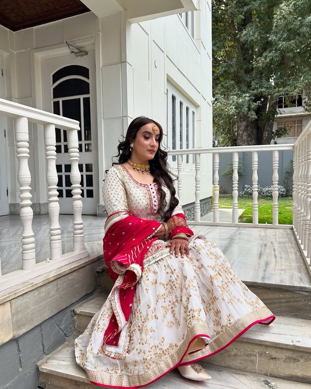 Handmade embroidered georgette kurta sharara with dupatta sets