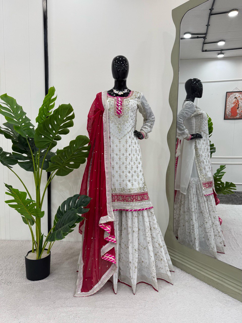 Handmade embroidered georgette kurta sharara with dupatta sets