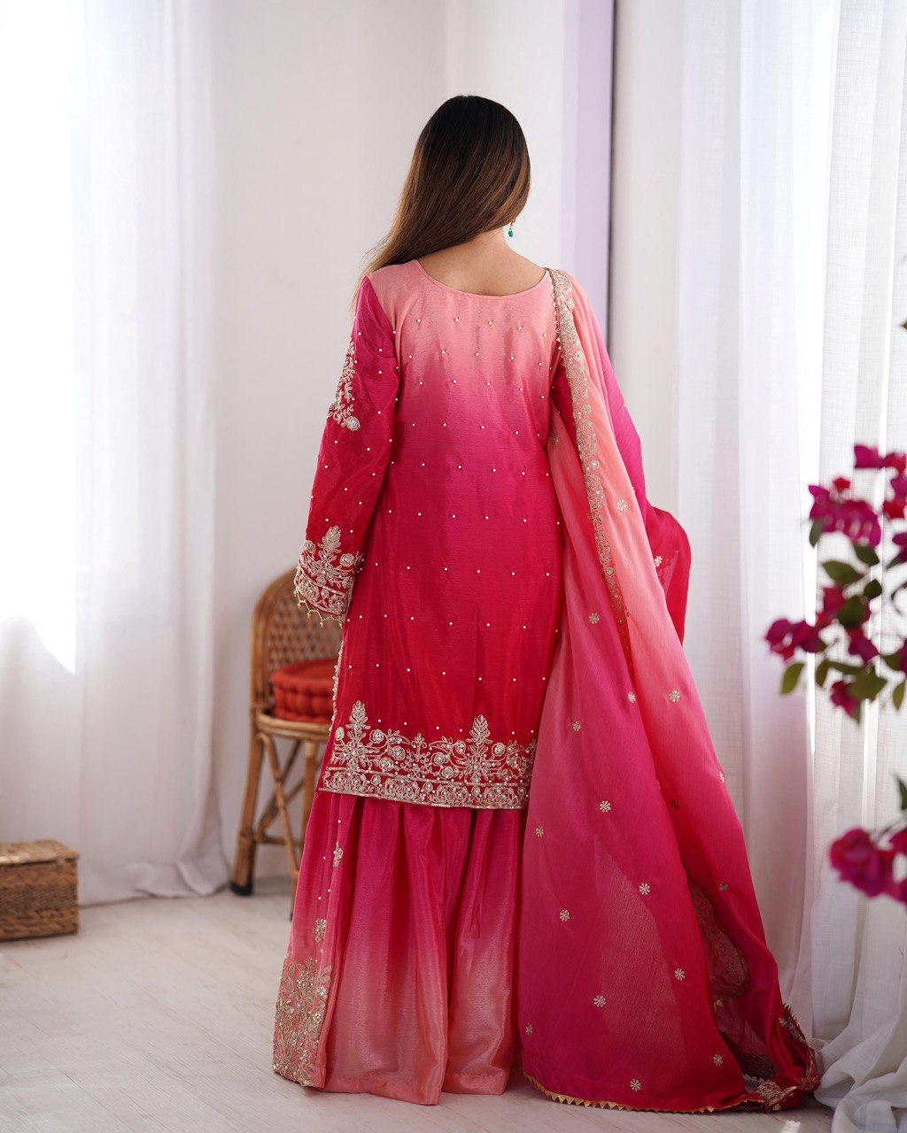 Designer silk kurta palazzo with dupatta set