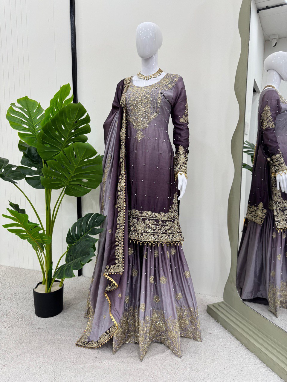 Designer silk kurta palazzo with dupatta set