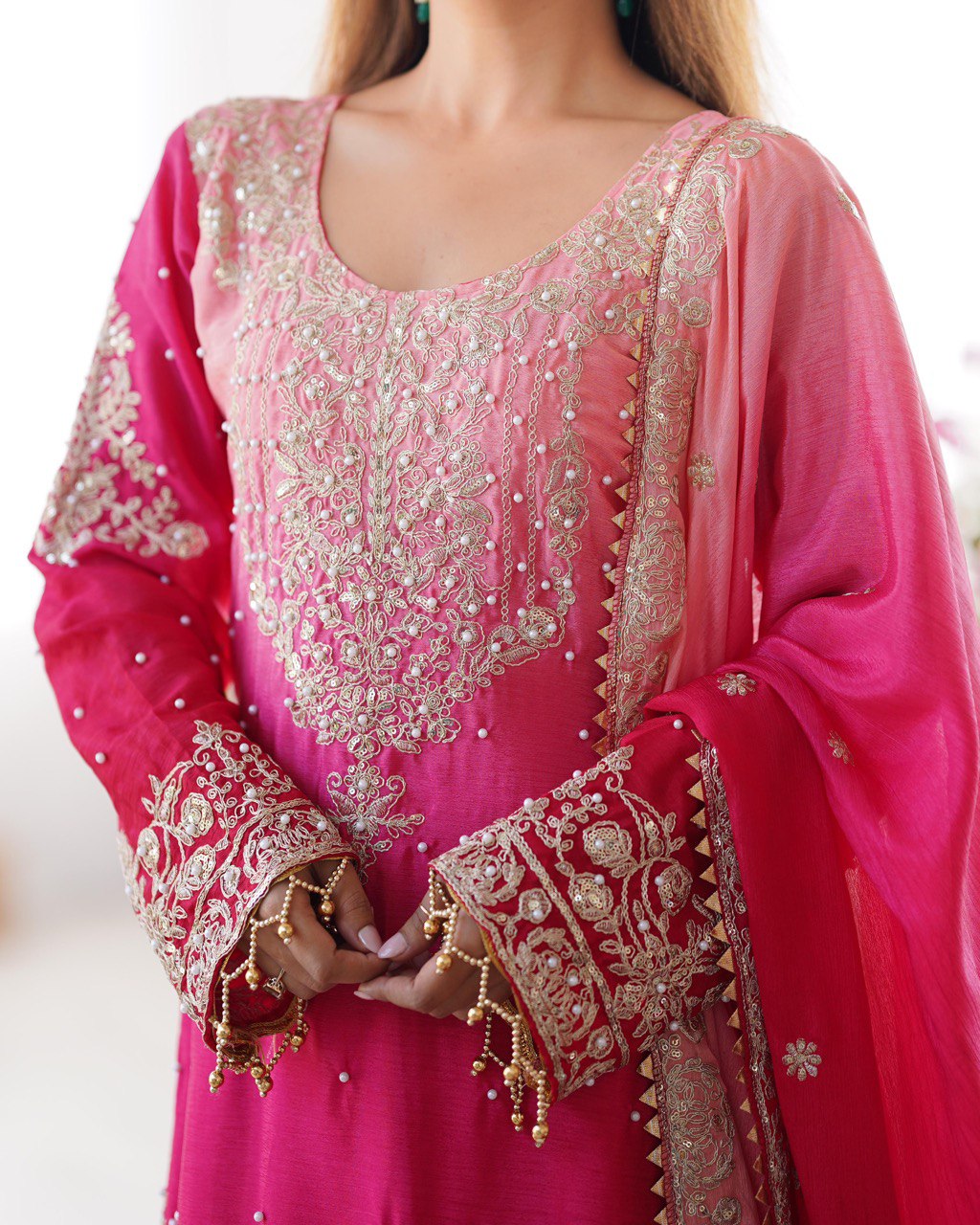 Designer silk kurta palazzo with dupatta set
