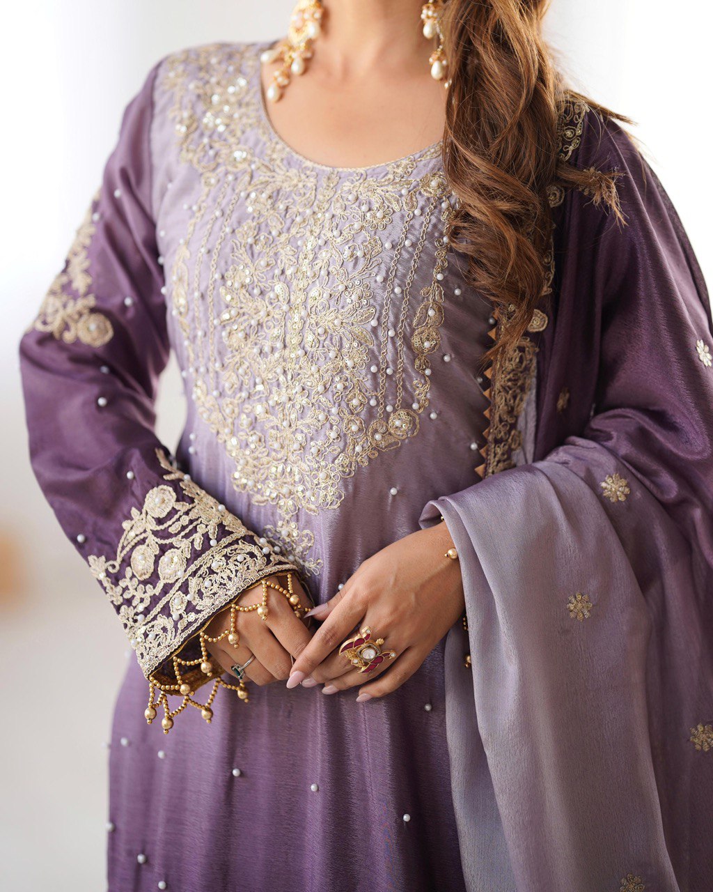 Designer silk kurta palazzo with dupatta set