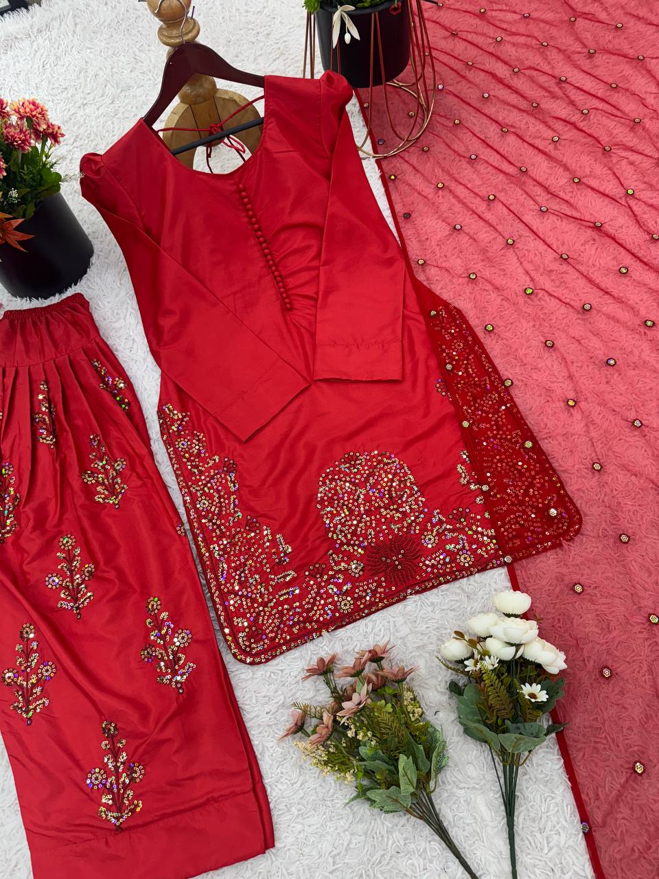 Designer Collection – Natural Crepe Silk Top, Farshi Pant & Dupatta Set
