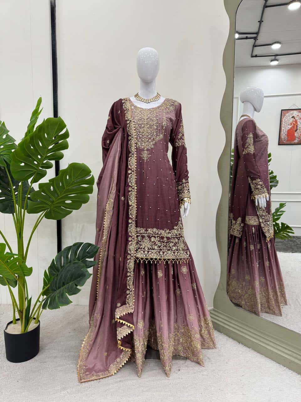 Designer silk kurta palazzo with dupatta set