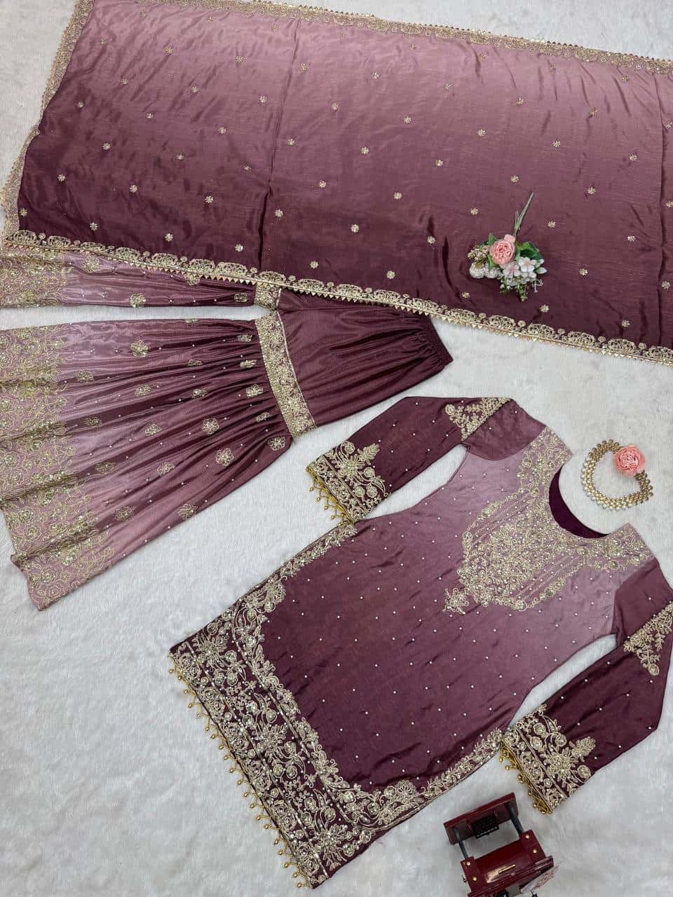Designer silk kurta palazzo with dupatta set