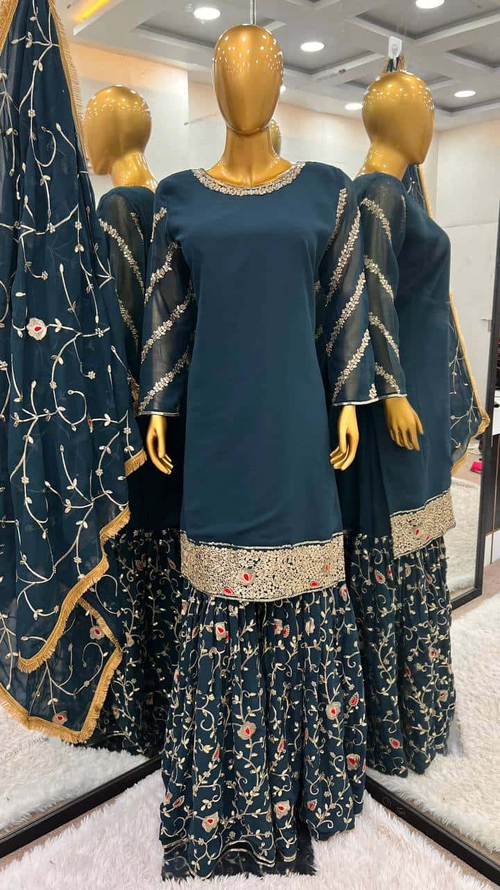 Heavy Faux Georgette Kurta Sharara with Dupatta