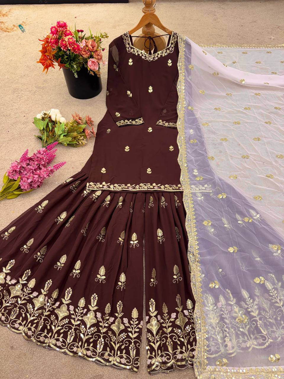 Georgette kurta sharara with dupatta sets