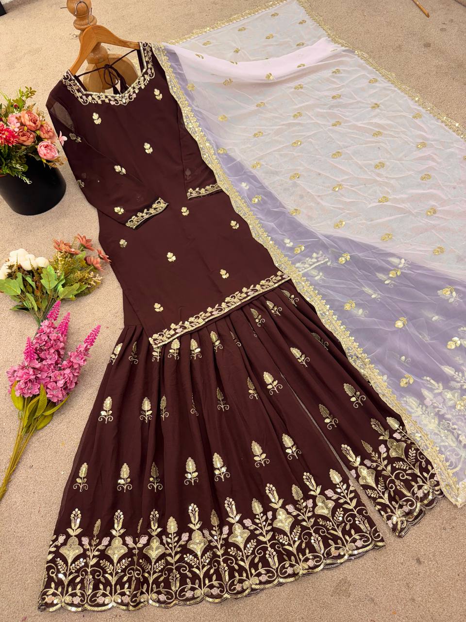 Georgette kurta sharara with dupatta sets